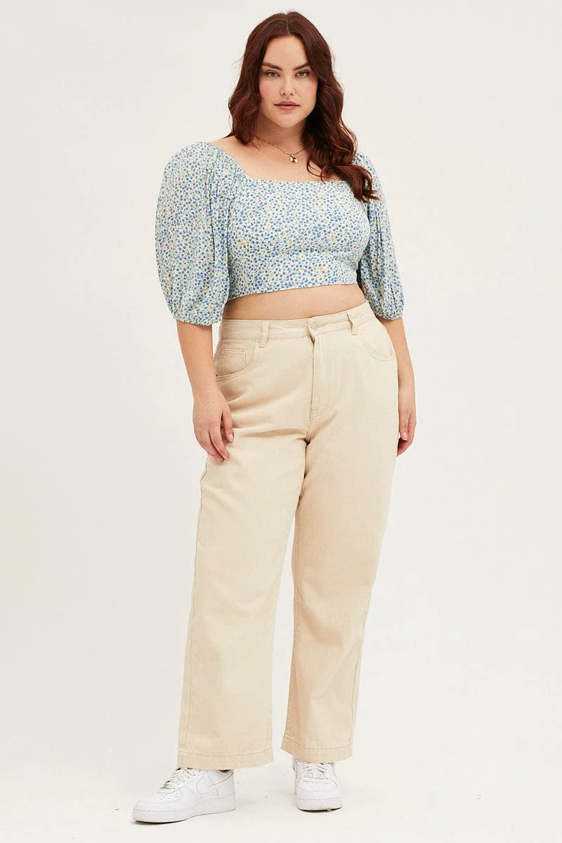 Ditsy Print Crop Top Short Sleeve - Image 2