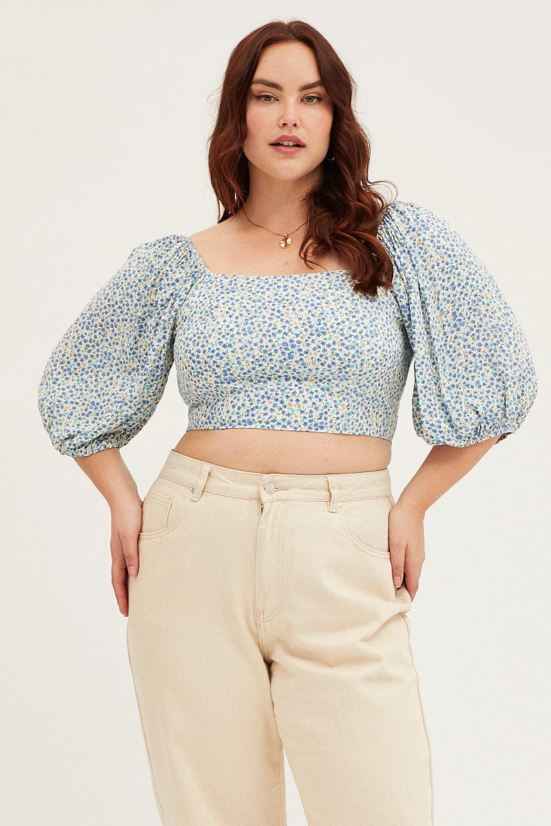 Ditsy Print Crop Top Short Sleeve - Image 3