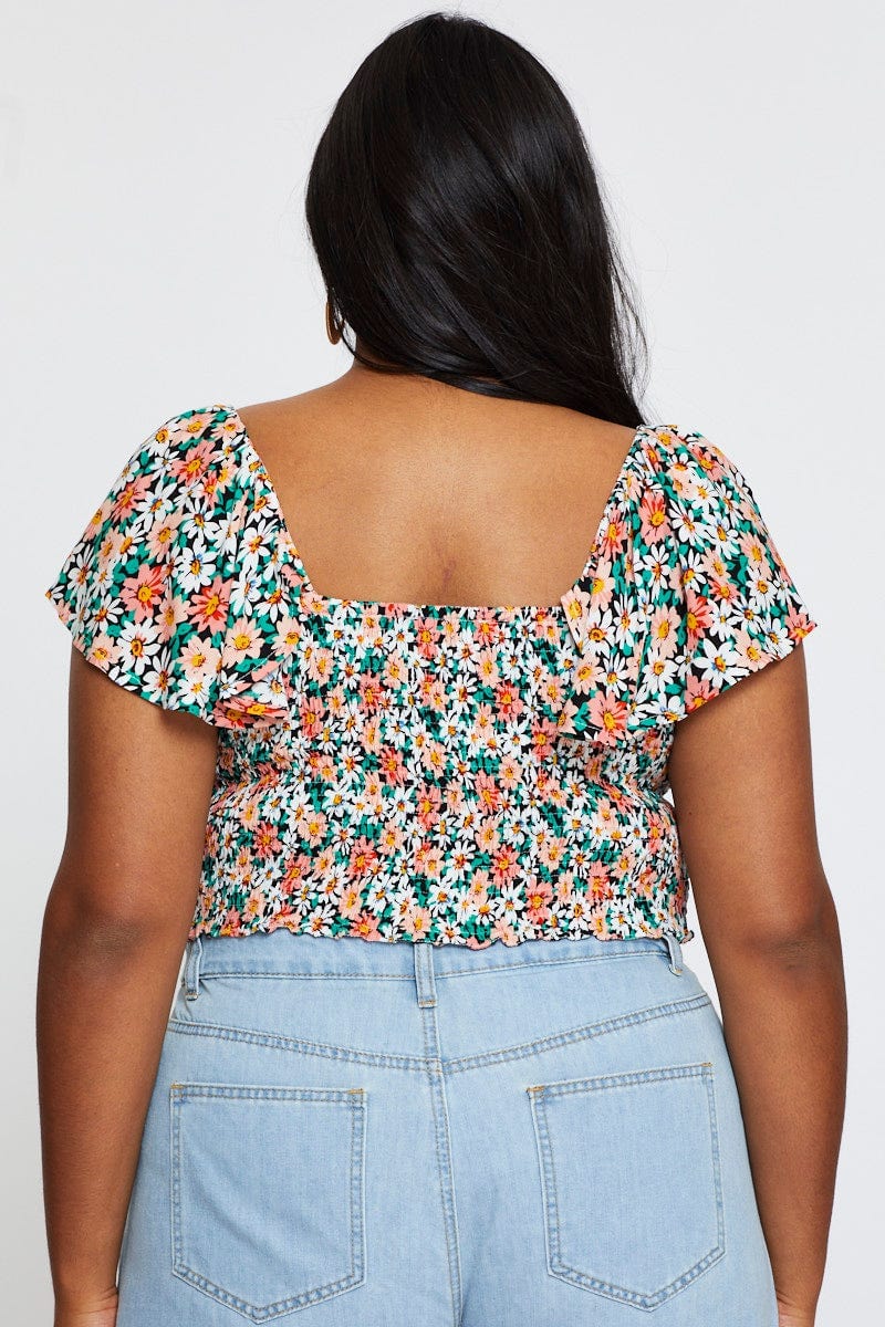 Ditsy Print Crop Top Short Sleeve Frill - Image 5