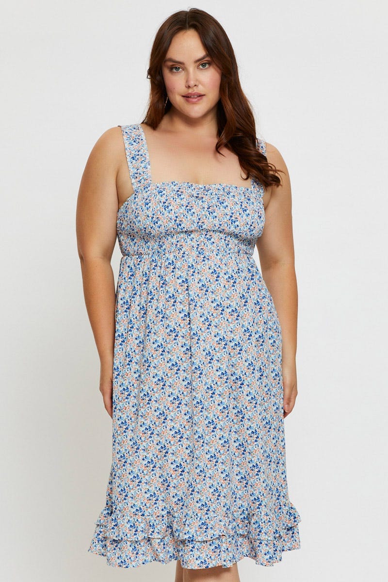 Ditsy Print Midi Dress Scoop Neck Sleeveless - Image 2