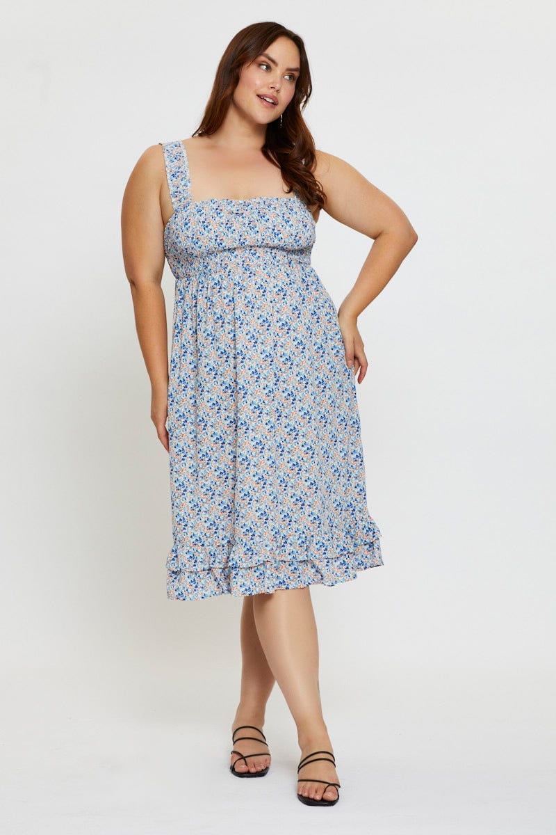 Ditsy Print Midi Dress Scoop Neck Sleeveless - Image 3