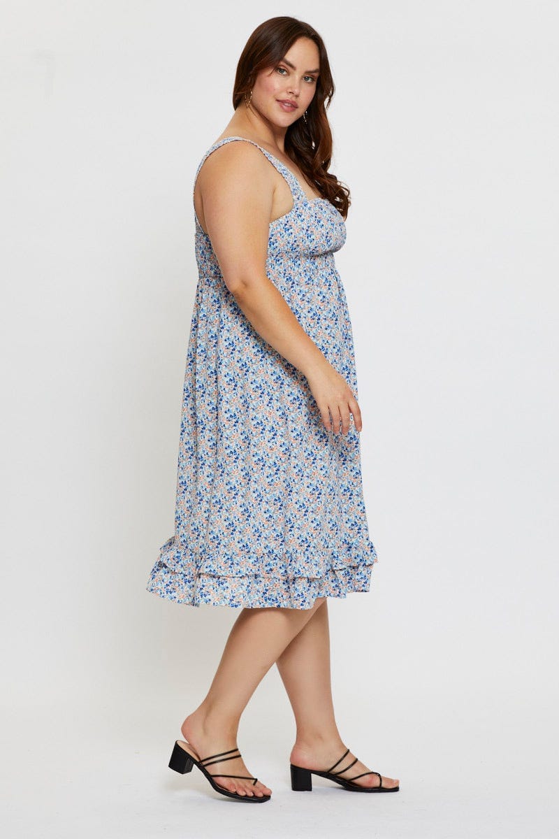 Ditsy Print Midi Dress Scoop Neck Sleeveless - Image 4