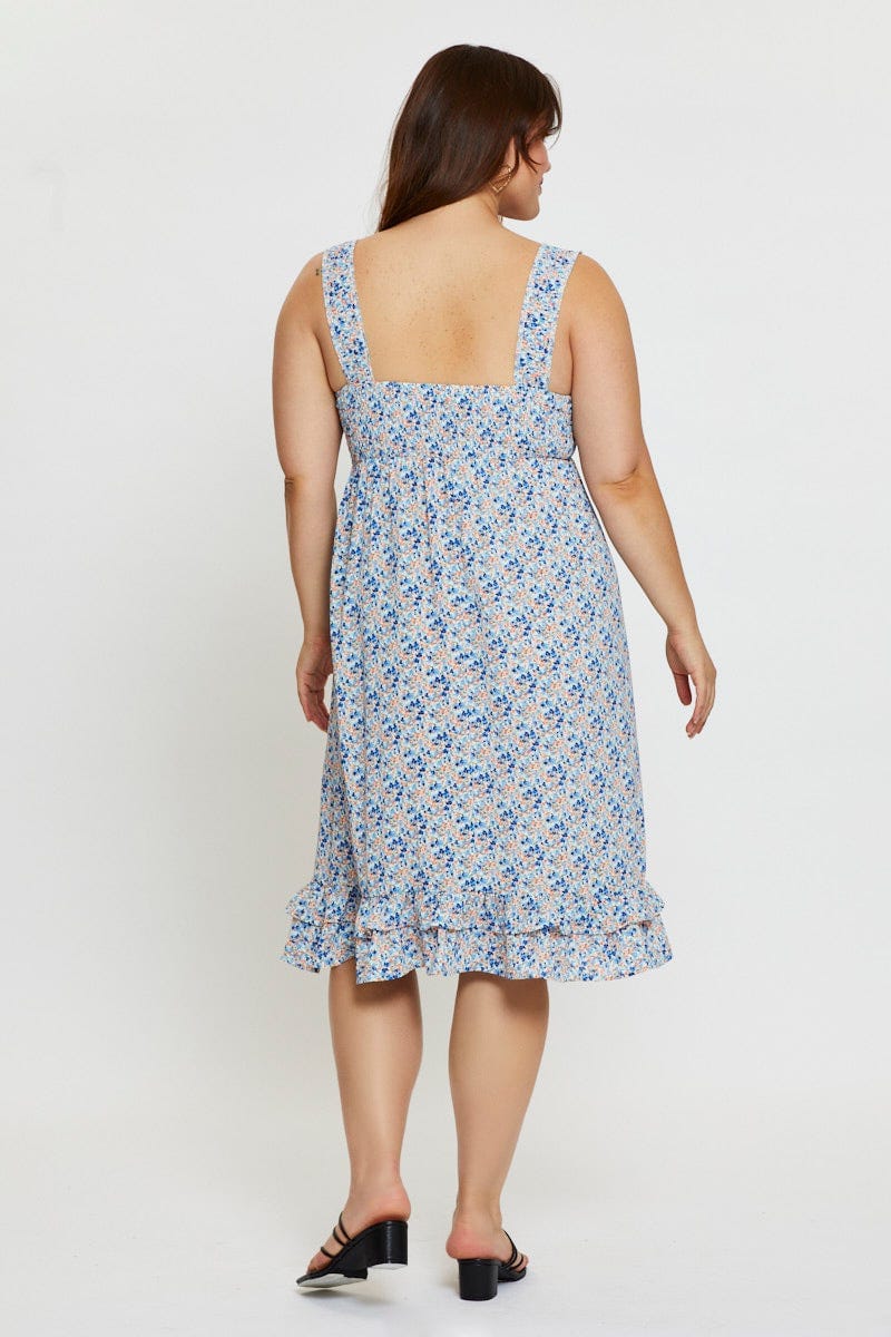 Ditsy Print Midi Dress Scoop Neck Sleeveless - Image 5