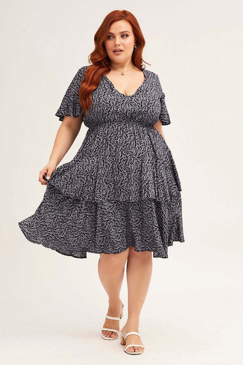 Ditsy Print Navy Ditsy Print Short Sleeve V-neck Mini Dress - Image 2