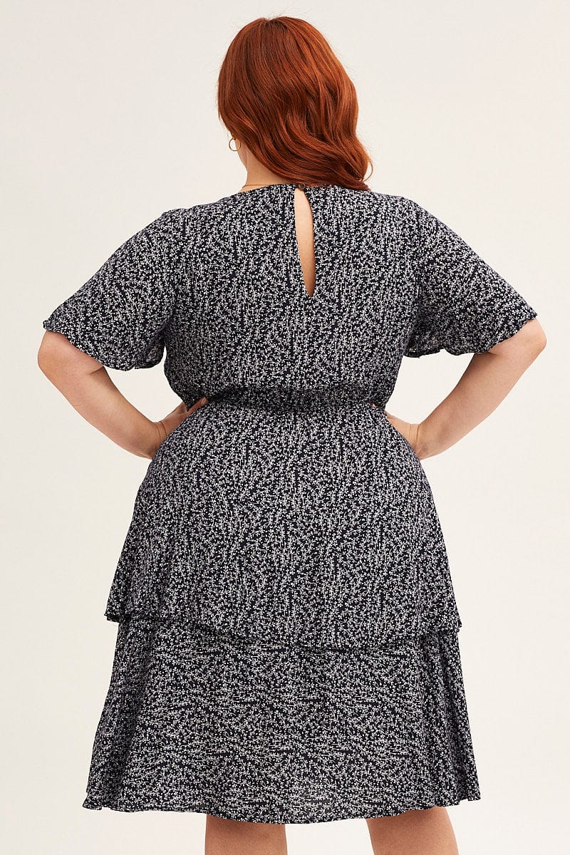 Ditsy Print Navy Ditsy Print Short Sleeve V-neck Mini Dress - Image 5