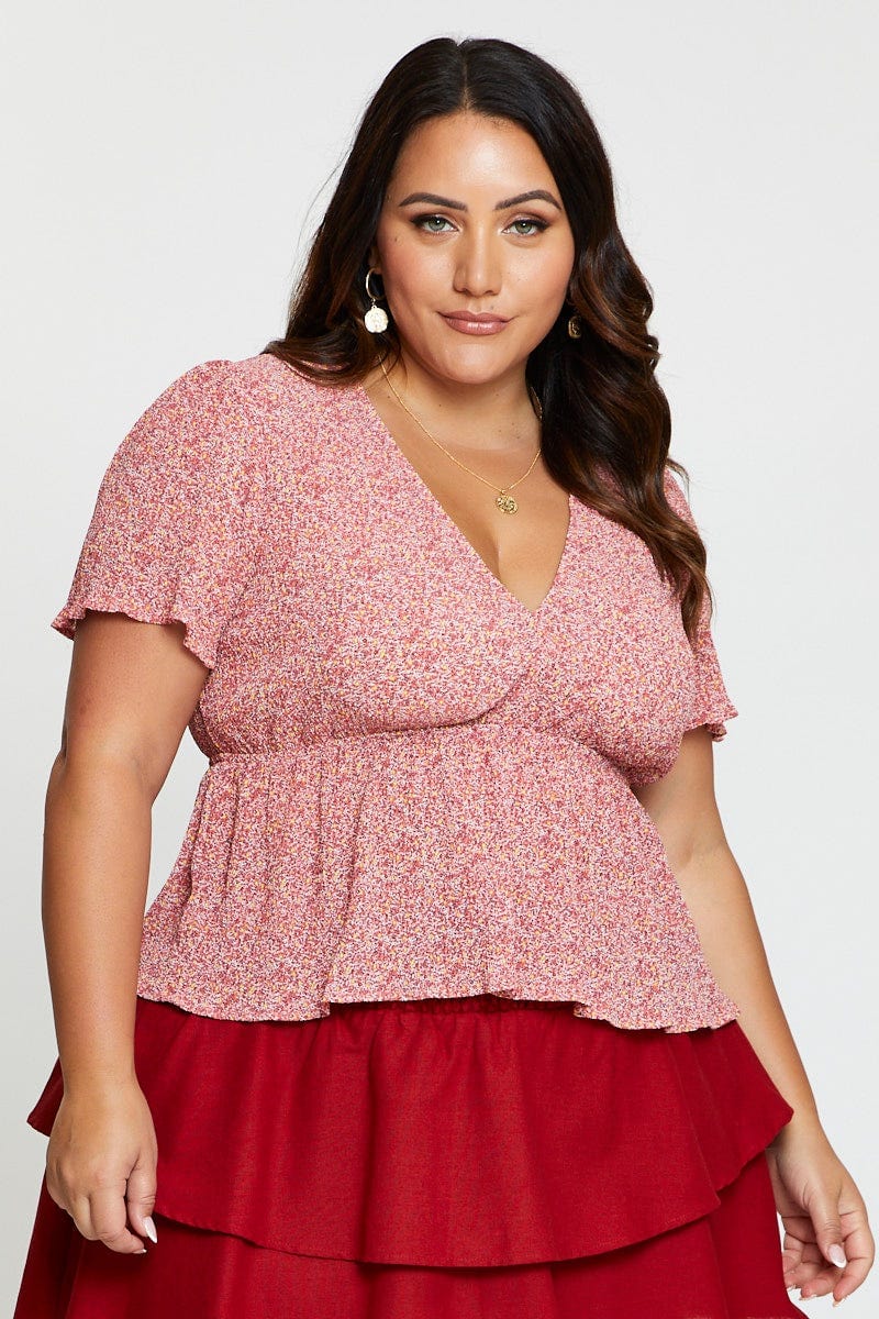 Ditsy Print Peplum Top Short Sleeve - Image 3