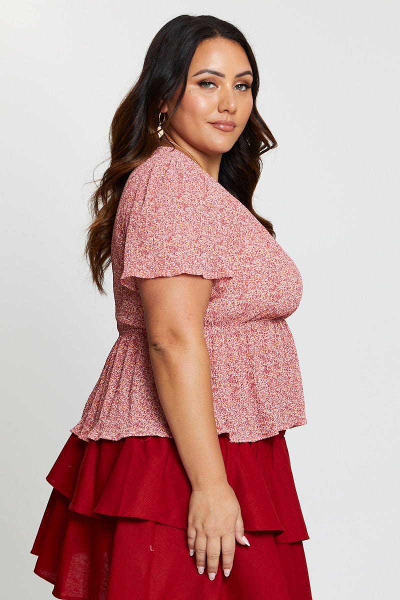 Ditsy Print Peplum Top Short Sleeve - Image 4