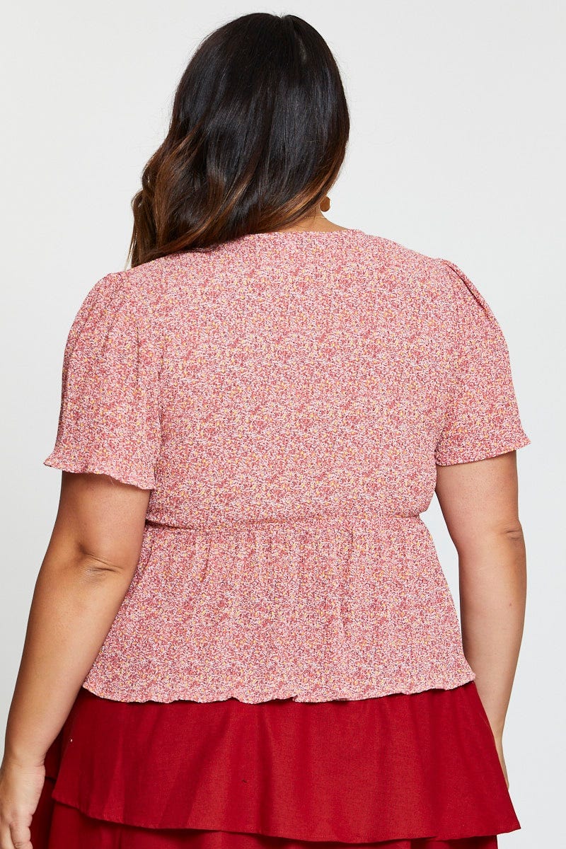 Ditsy Print Peplum Top Short Sleeve - Image 5