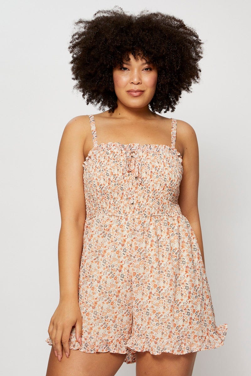Ditsy Print Playsuit Square Neck Sleeveless