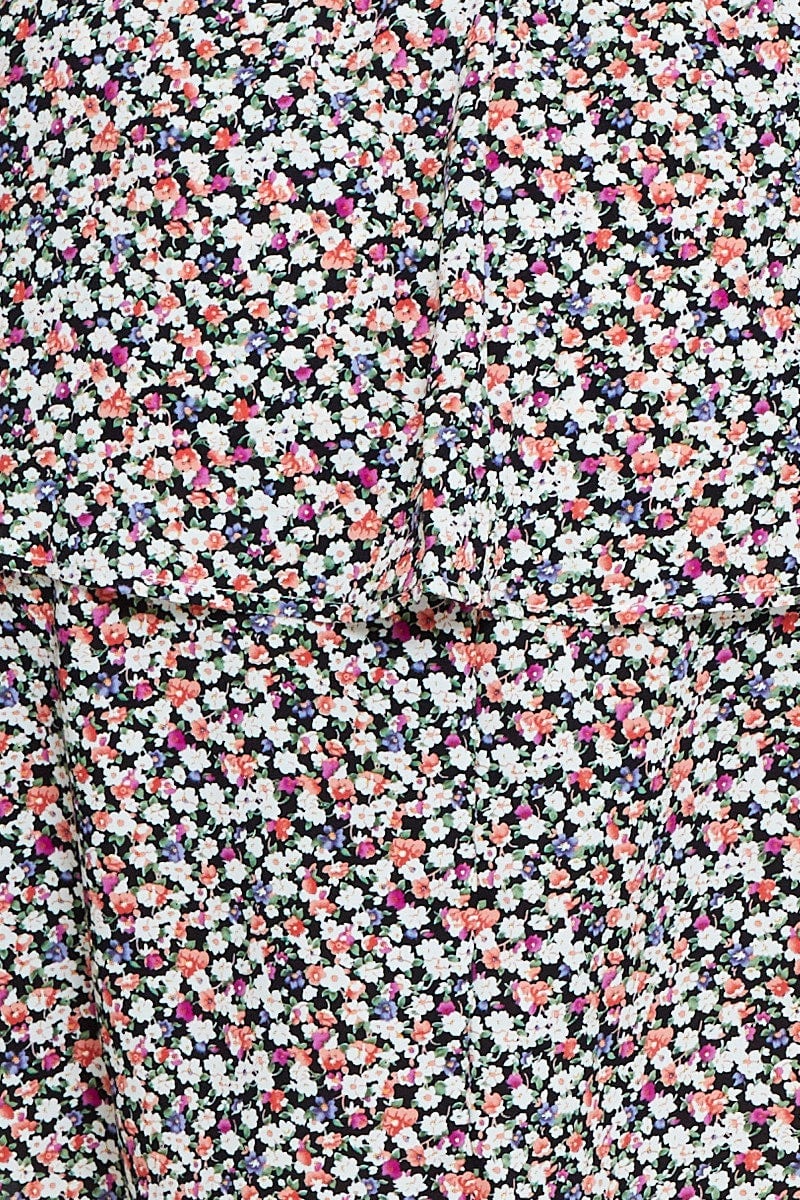 Ditsy Print Plus Sleeveless Shirred Tiered Skater Dress - Image 6