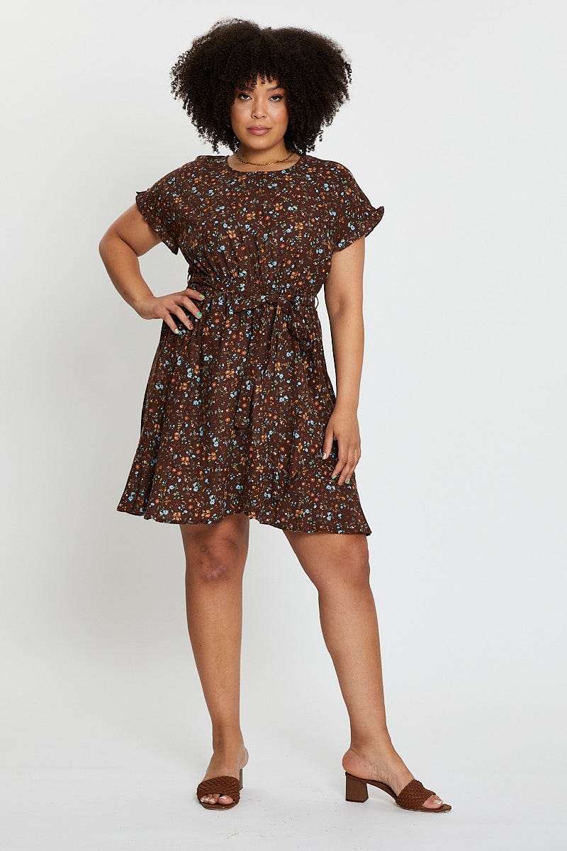 Ditsy Print Short Sleeve Frill Front Dress - Image 2