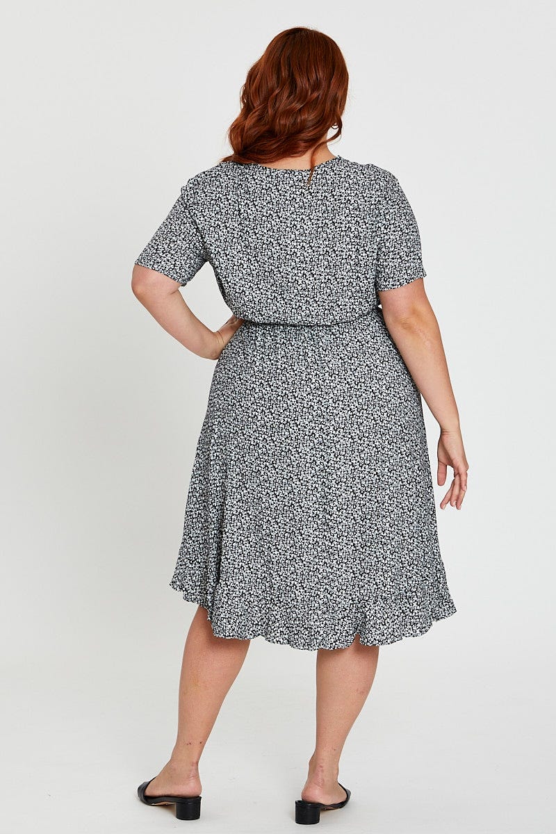 Ditsy Print Skater Dress V-neck Short Sleeve - Image 5