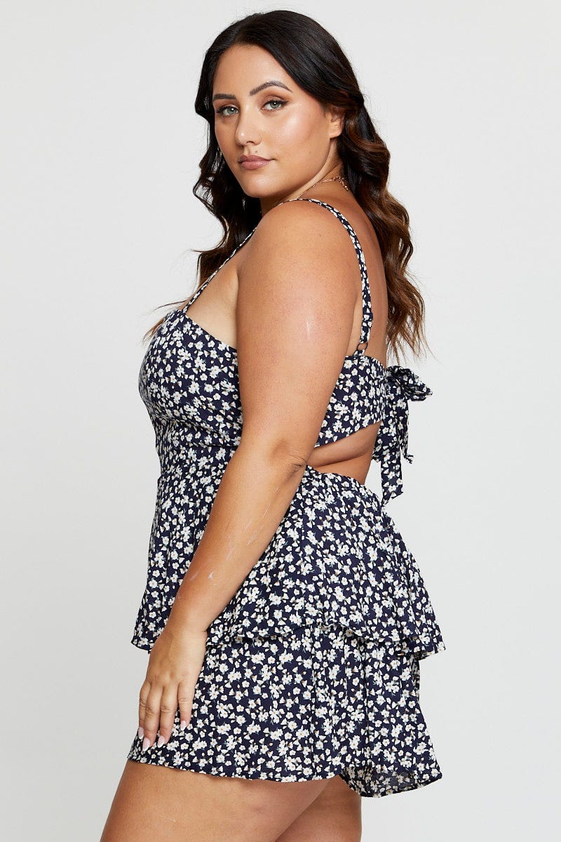 Ditsy Print Tie Playsuit Square Neck - Image 4