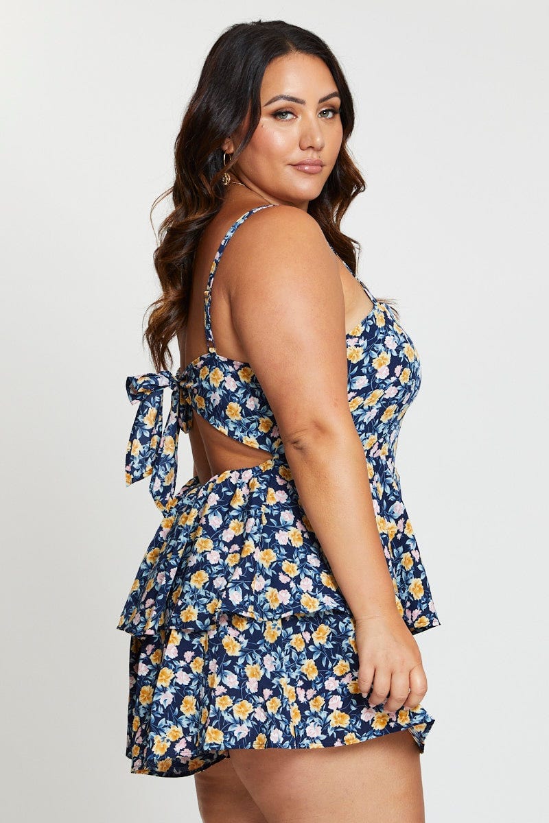 Ditsy Print Tie Playsuit Square Neck - Image 4