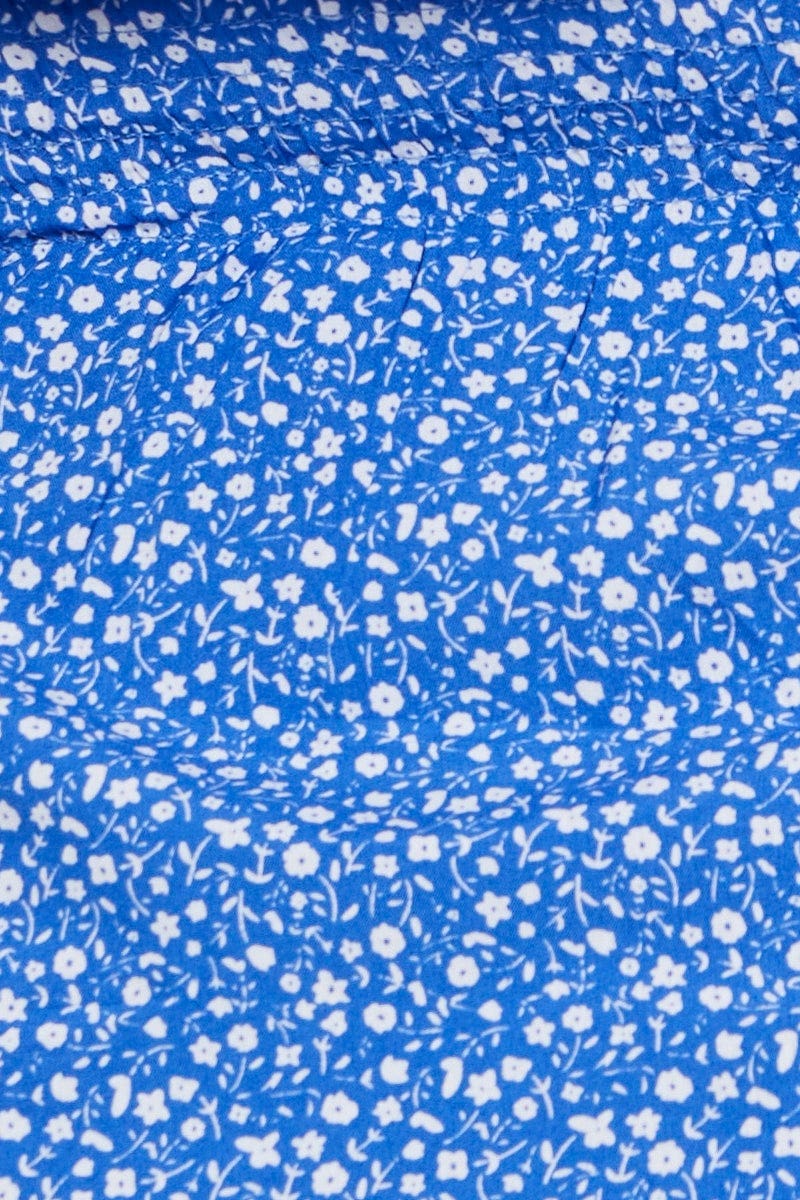 Ditsy Print Wrap Front Shirred Top Short Sleeve - Image 5