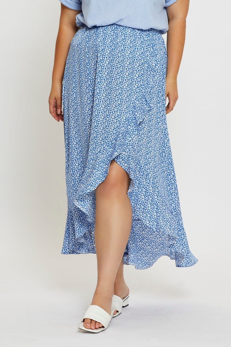 Ditsy Print Wrap Skirt Midi High Waist - Image 2
