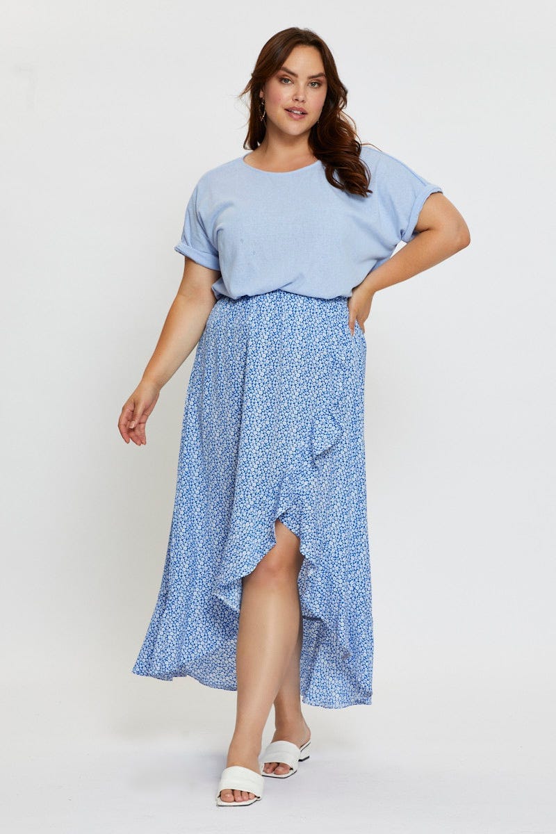 Ditsy Print Wrap Skirt Midi High Waist - Image 3