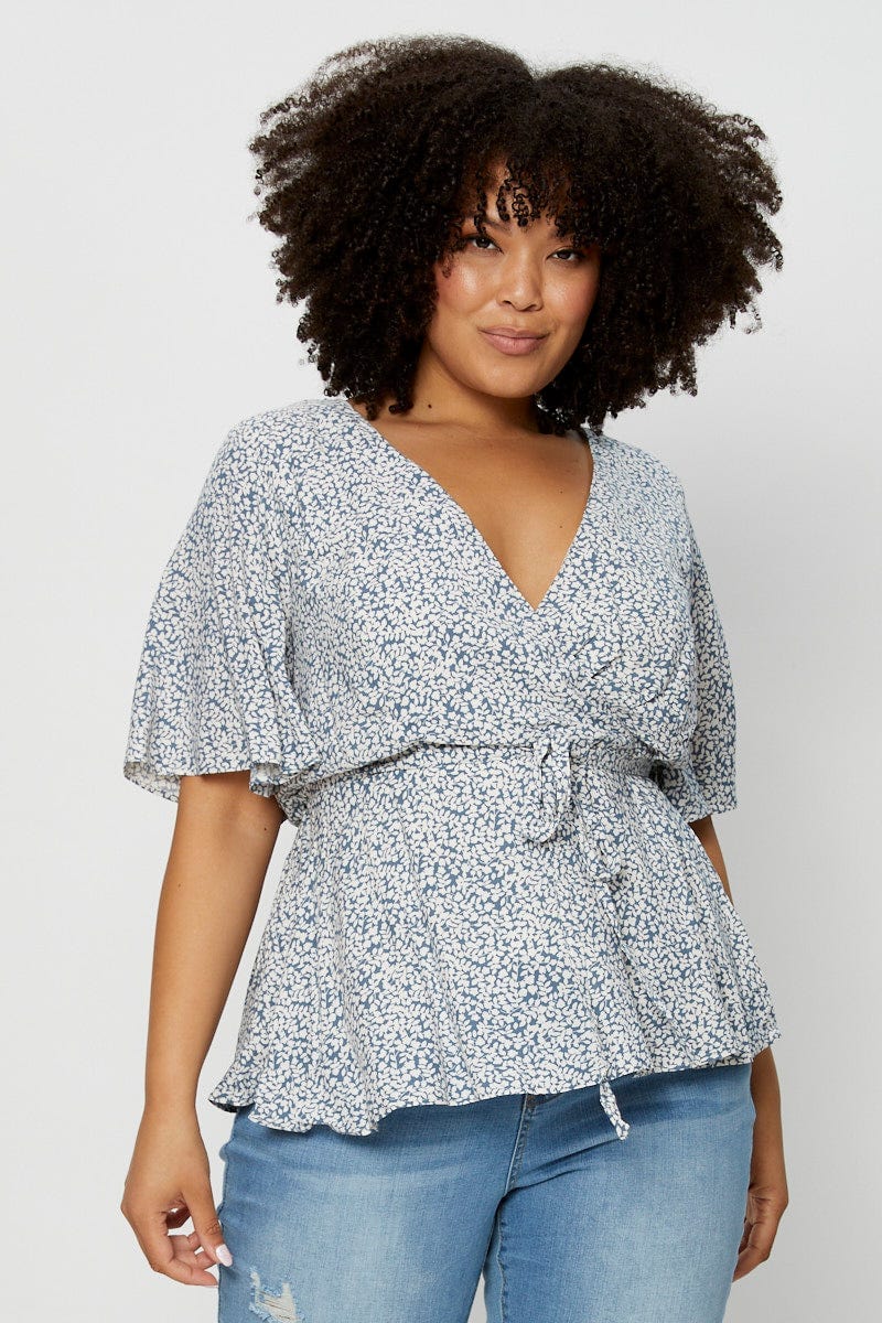 Ditsy Print Wrap Top Short Sleeve Chiffon - Image 3