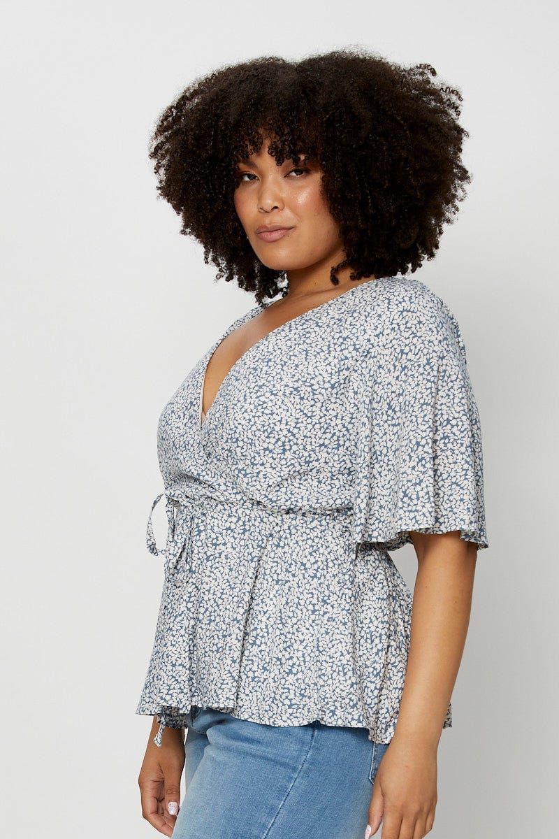 Ditsy Print Wrap Top Short Sleeve Chiffon - Image 4