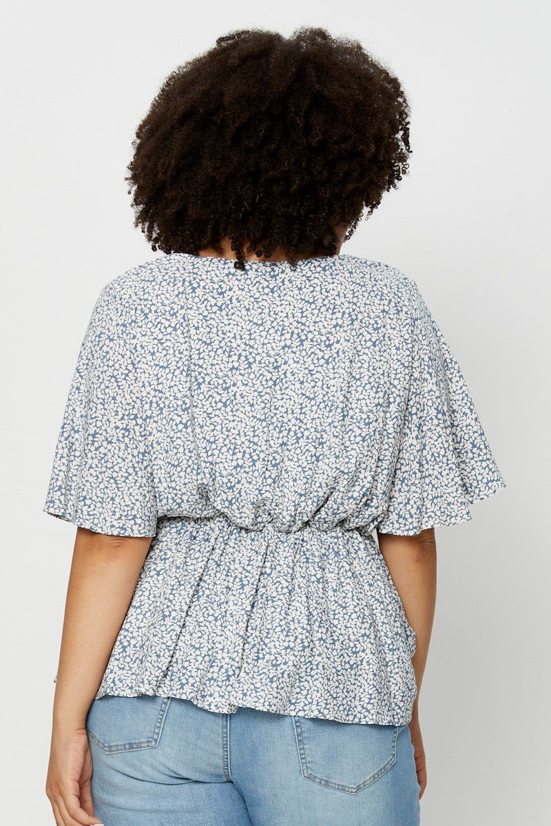 Ditsy Print Wrap Top Short Sleeve Chiffon - Image 5