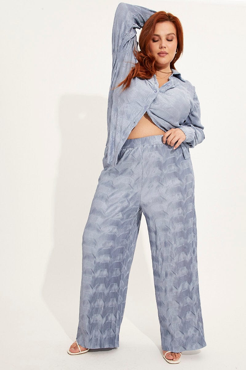 Dusty Blue Plisse Shirt Long Sleeve - Image 2