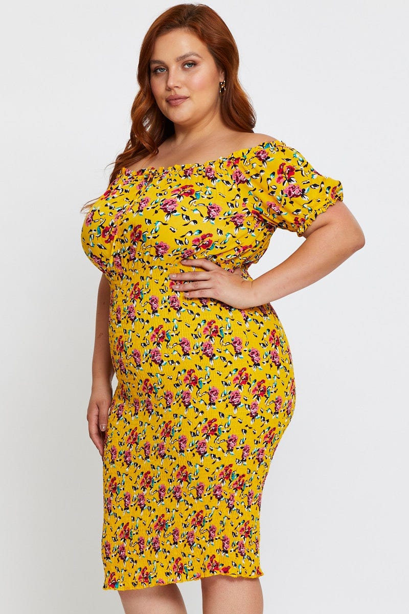 Floral Print Bodycon Dress Off Shoulder Short Sleeve - Image 4