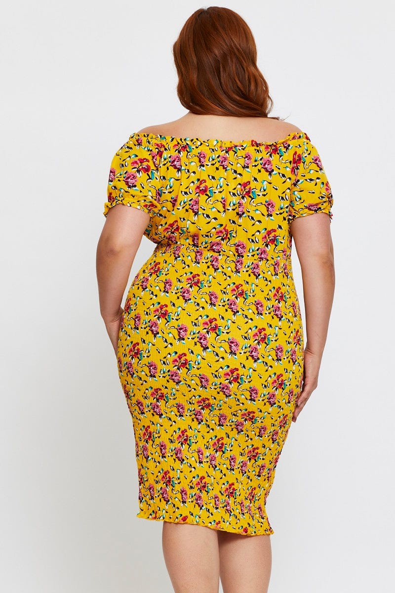 Floral Print Bodycon Dress Off Shoulder Short Sleeve - Image 5