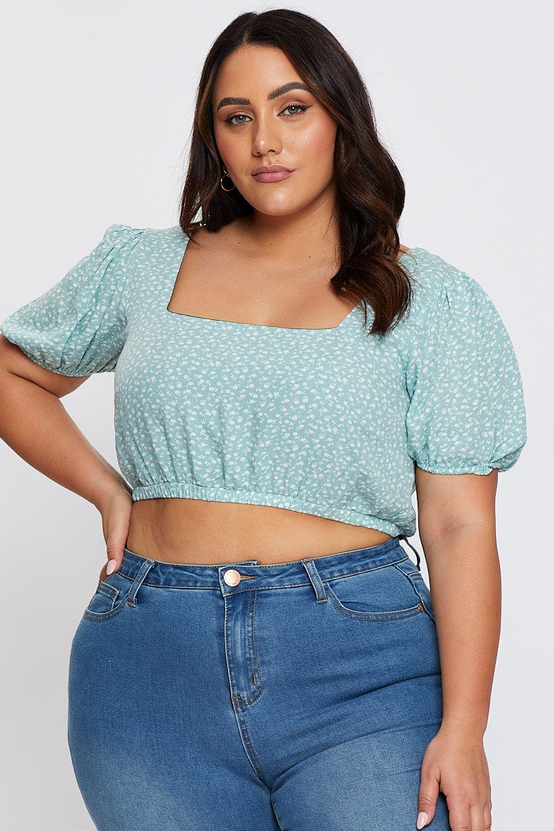 Floral Print Crop Top Short Sleeve - Image 3