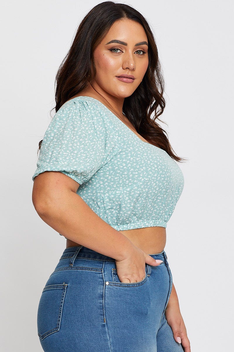 Floral Print Crop Top Short Sleeve - Image 4