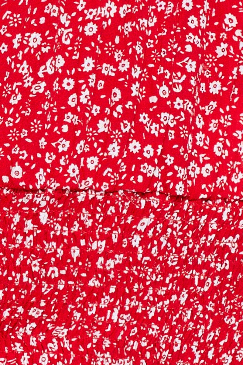 Floral Print Crop Top Short Sleeve Shirred - Image 6