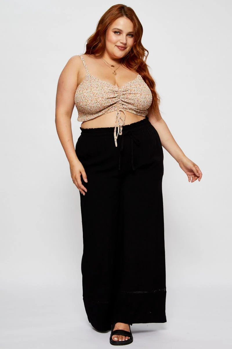 Floral Print Crop Top Sleeveless Drawstring - Image 2