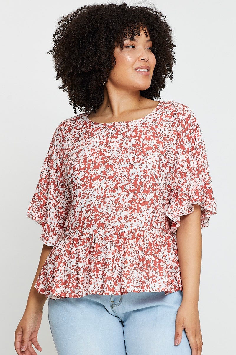 Floral Print Frill Top Short Sleeve - Image 3