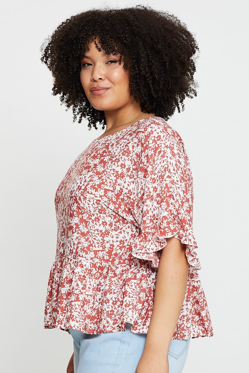 Floral Print Frill Top Short Sleeve - Image 4