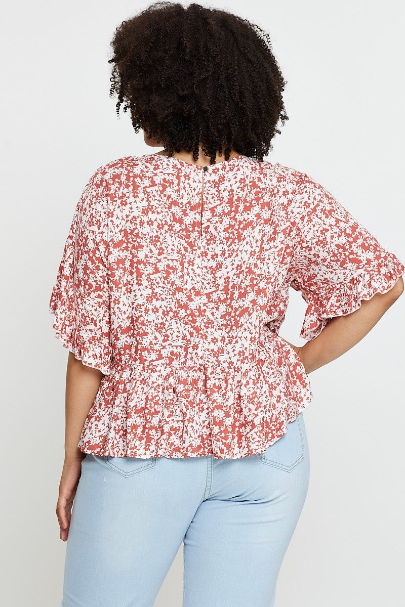 Floral Print Frill Top Short Sleeve - Image 5