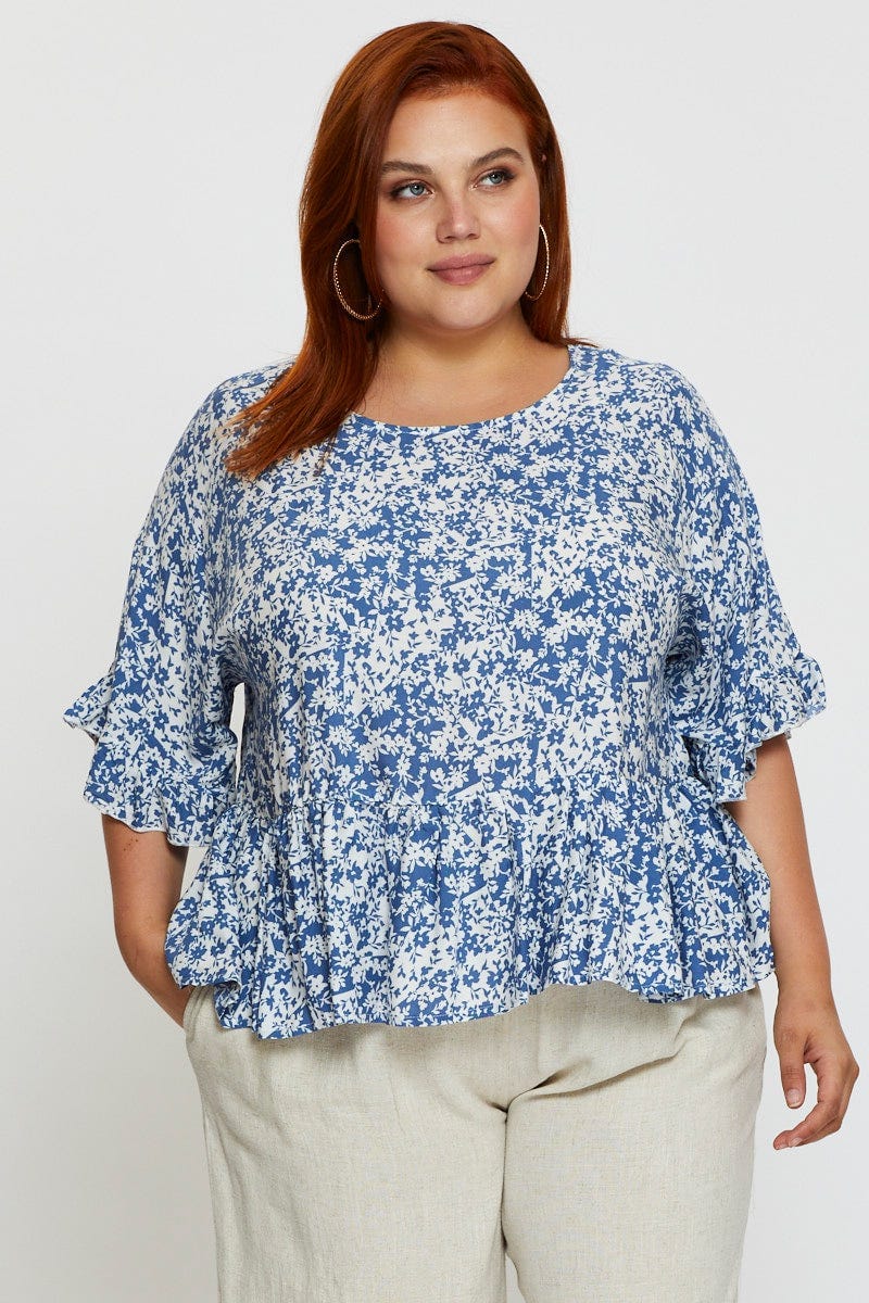 Floral Print Frill Top Short Sleeve - Image 3