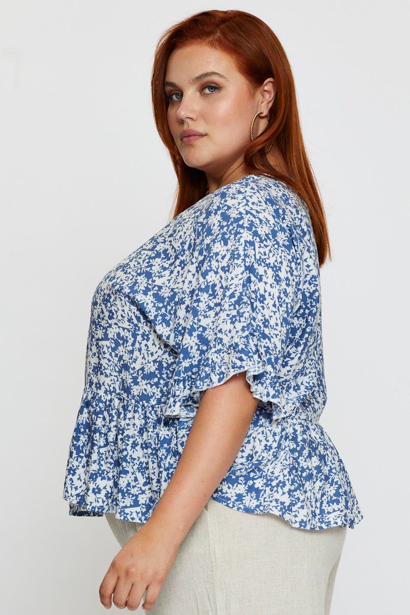 Floral Print Frill Top Short Sleeve - Image 4