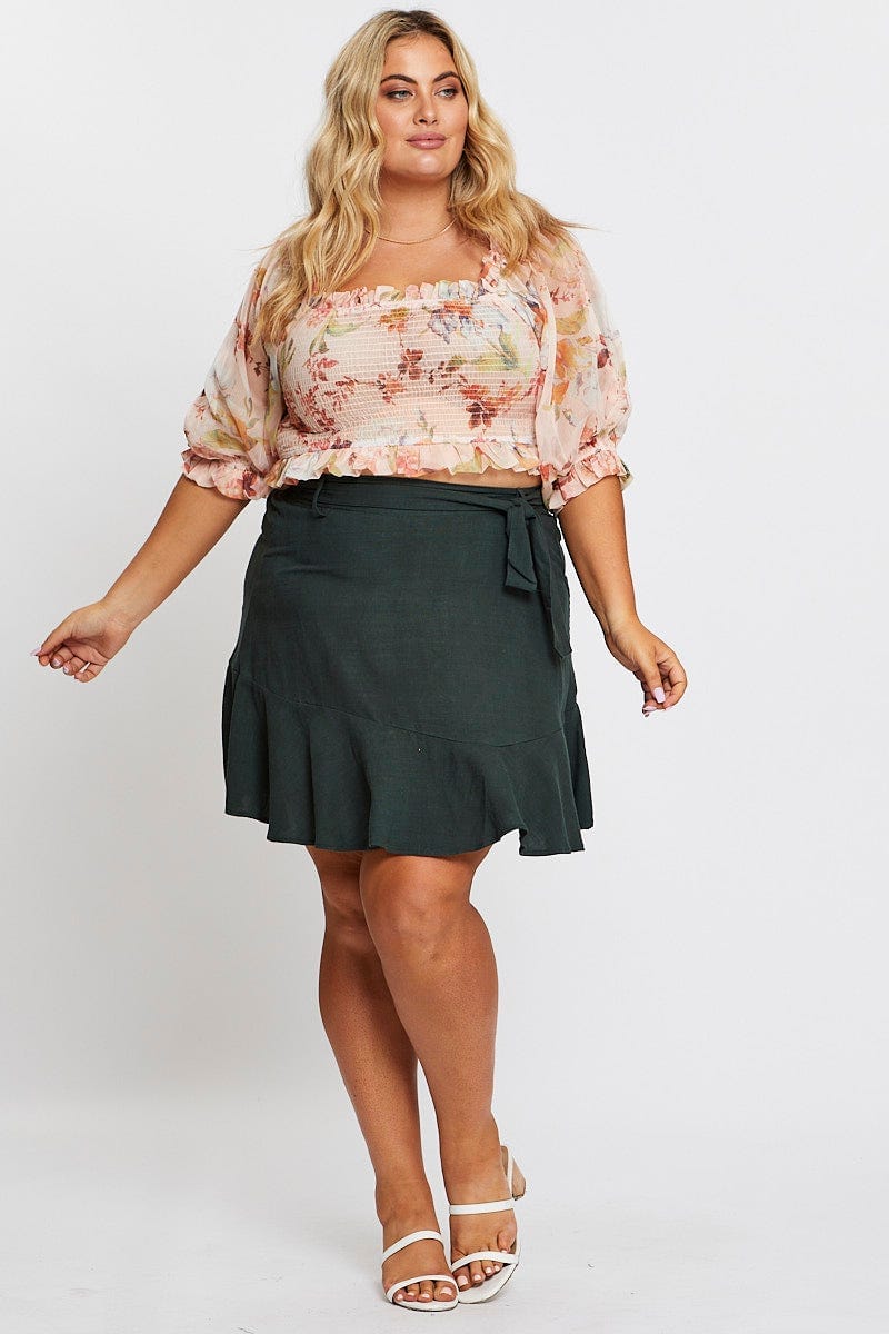 Floral Print Long Sleeve Chiffon Shirred Blushtop - Image 2