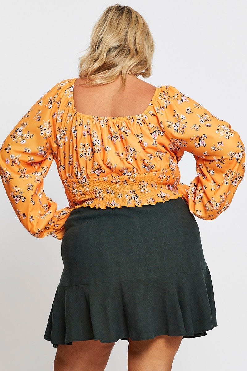 Floral Print Long Sleeve Shirred Detailing Top - Image 5