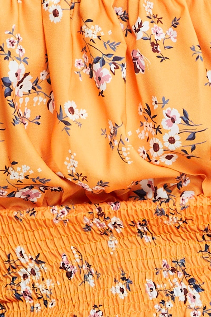 Floral Print Long Sleeve Shirred Detailing Top - Image 6