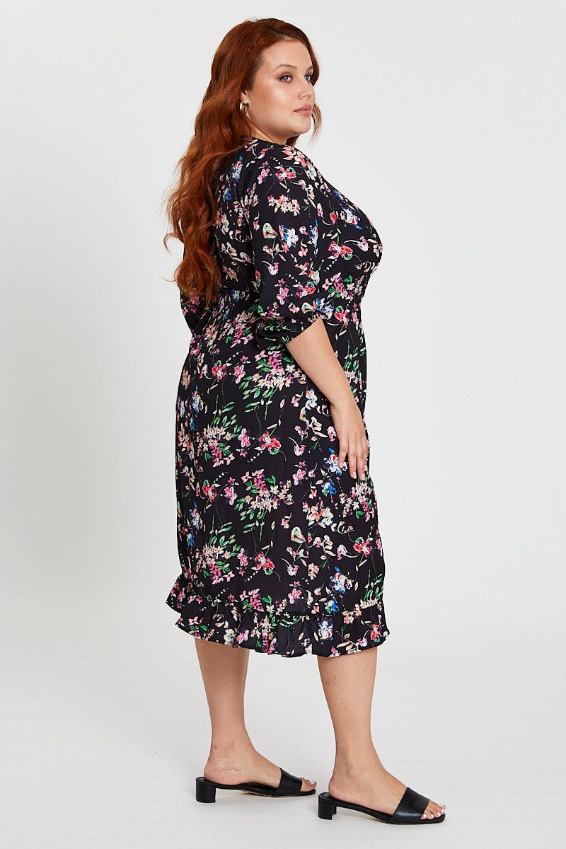 Floral Print Maxi Dress V-neck Long Sleeve - Image 4