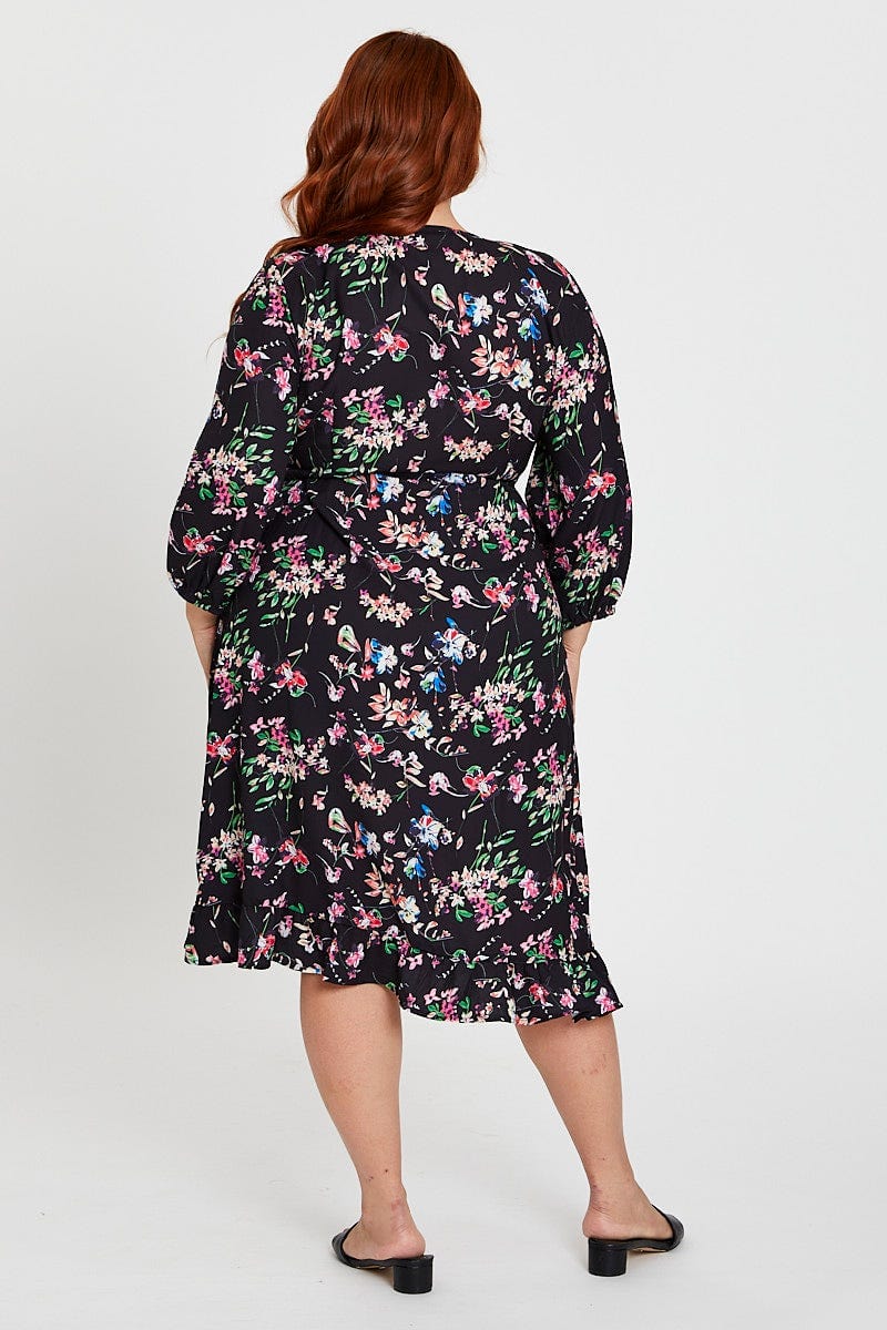 Floral Print Maxi Dress V-neck Long Sleeve - Image 5