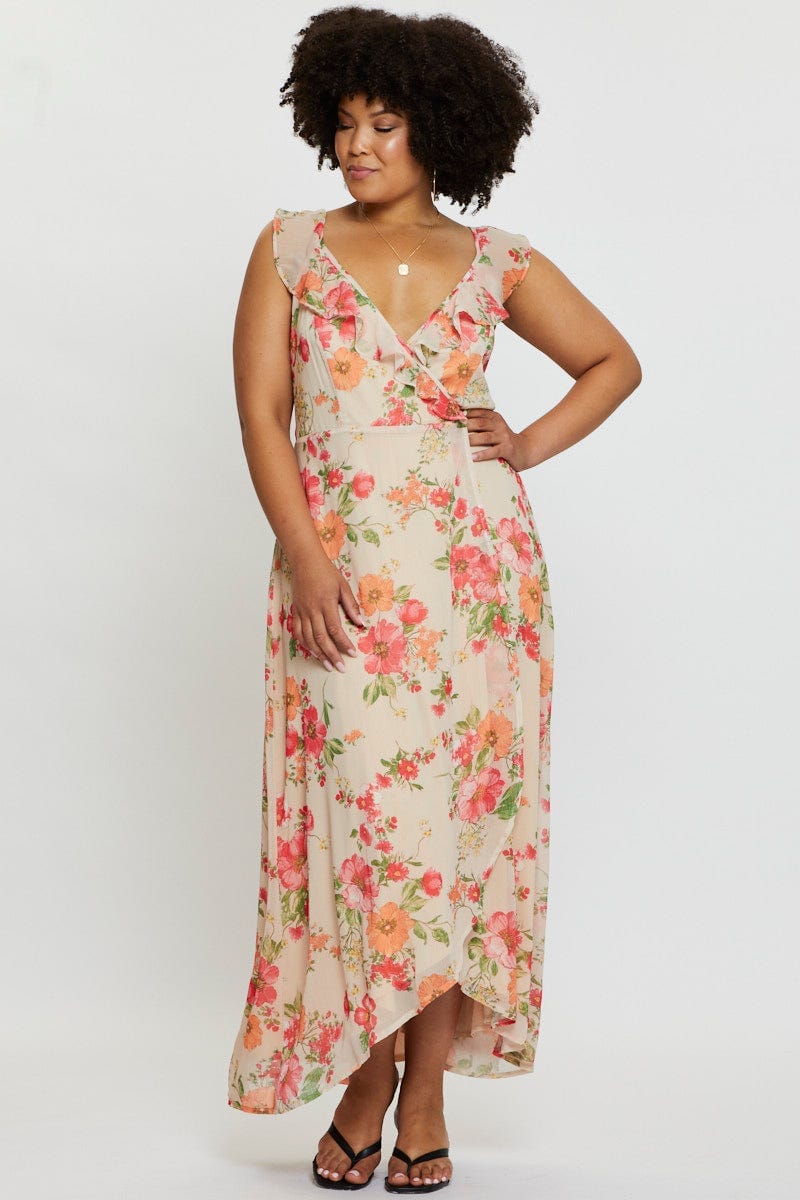 Floral Print Maxi Dress V-neck Sleeveless - Image 3
