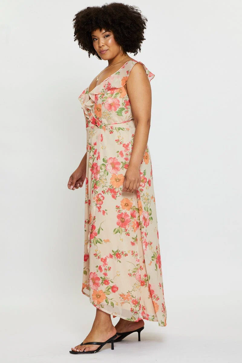 Floral Print Maxi Dress V-neck Sleeveless - Image 4