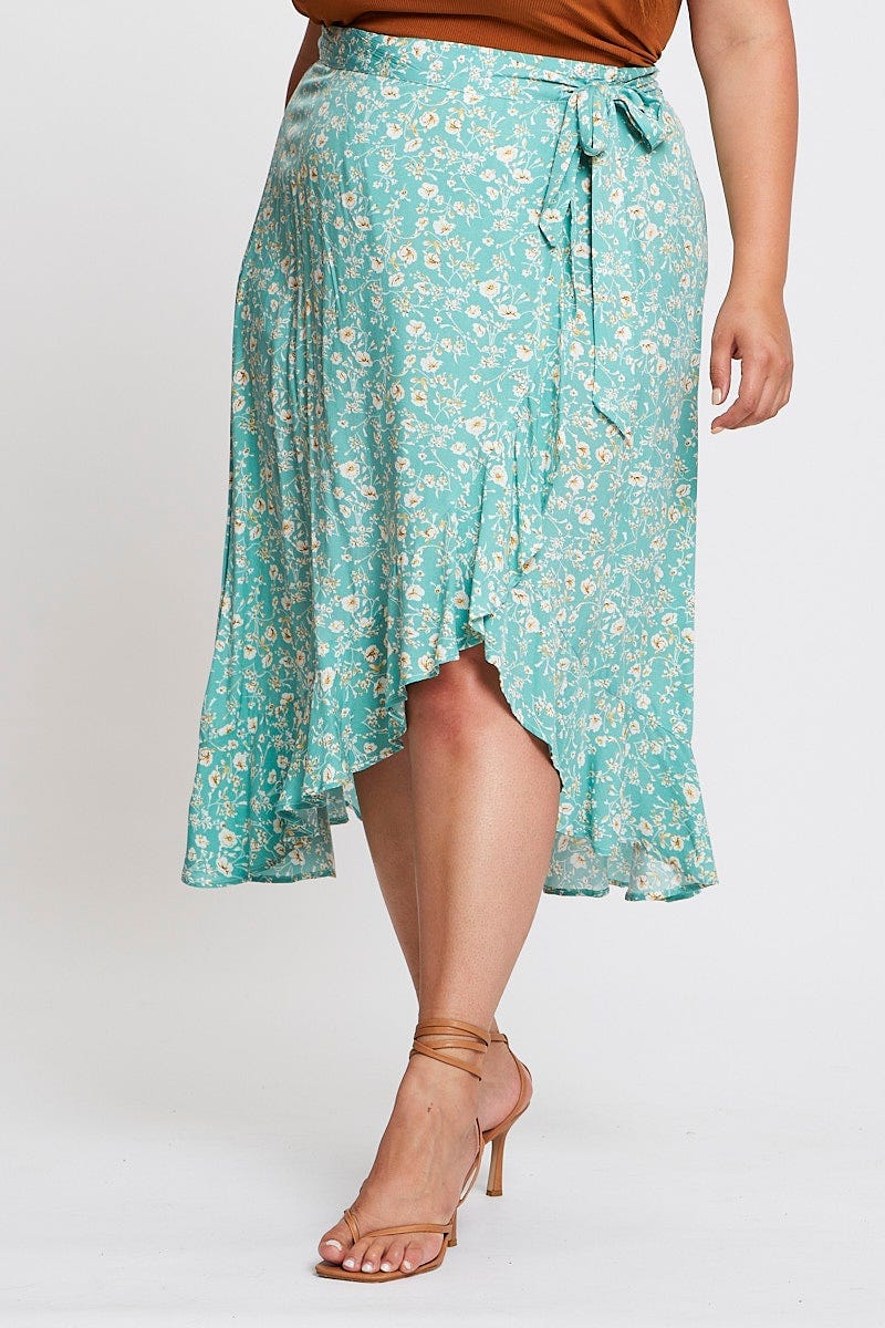 Floral Print Maxi Skirt Ruffle Hem - Image 2