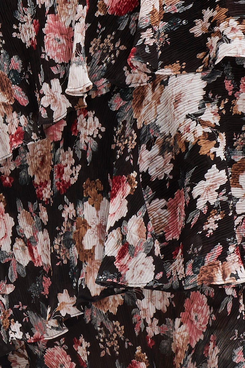 Floral Print Midi Dress One Shoulder Long Sleeve - Image 6