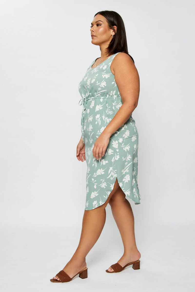 Floral Print Midi Dress Round Neck Sleeveless - Image 4