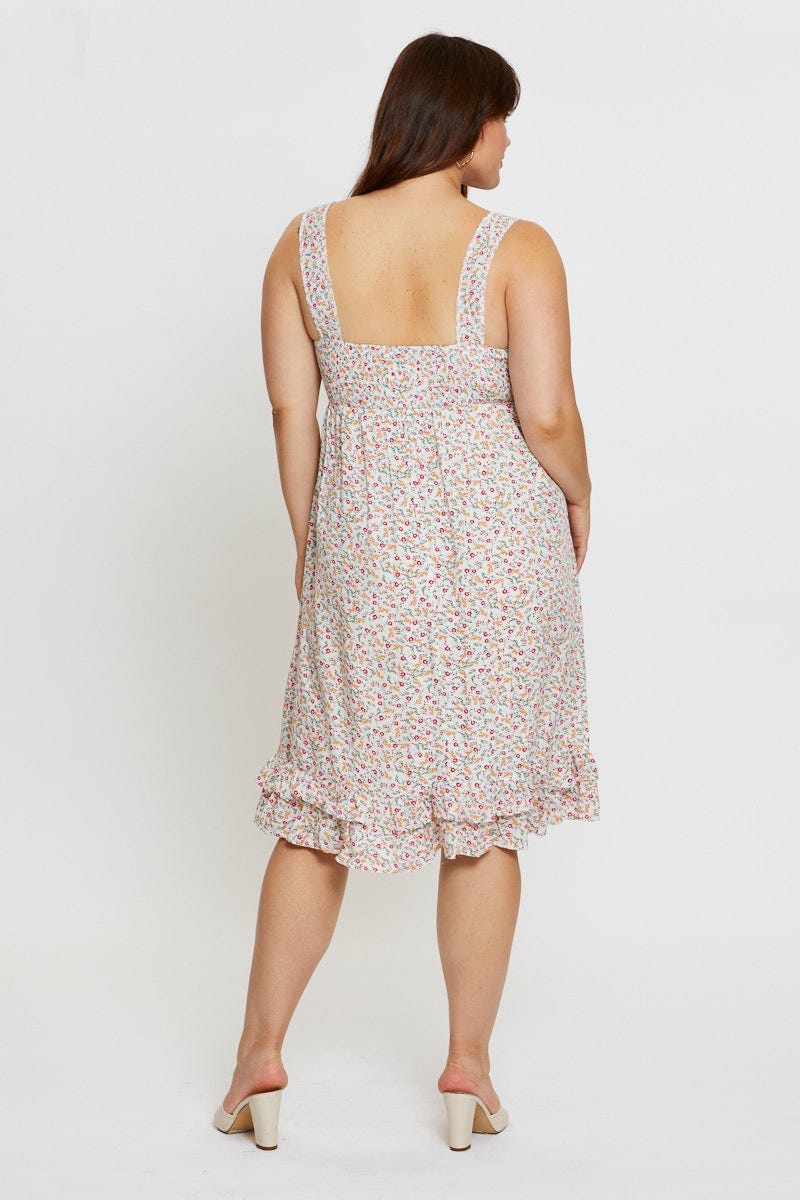 Floral Print Midi Dress Scoop Neck Sleeveless - Image 5