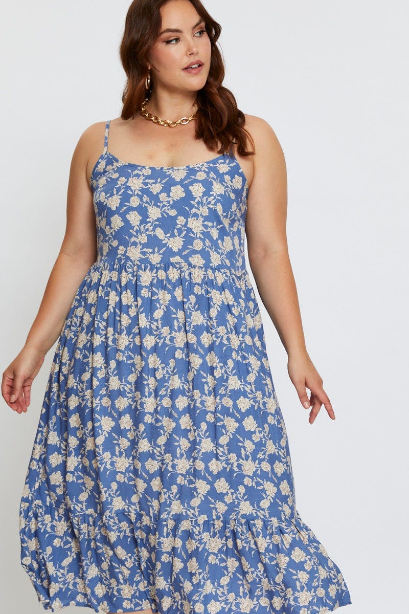 Floral Print Midi Dress Square Neck Sleeveless - Image 2