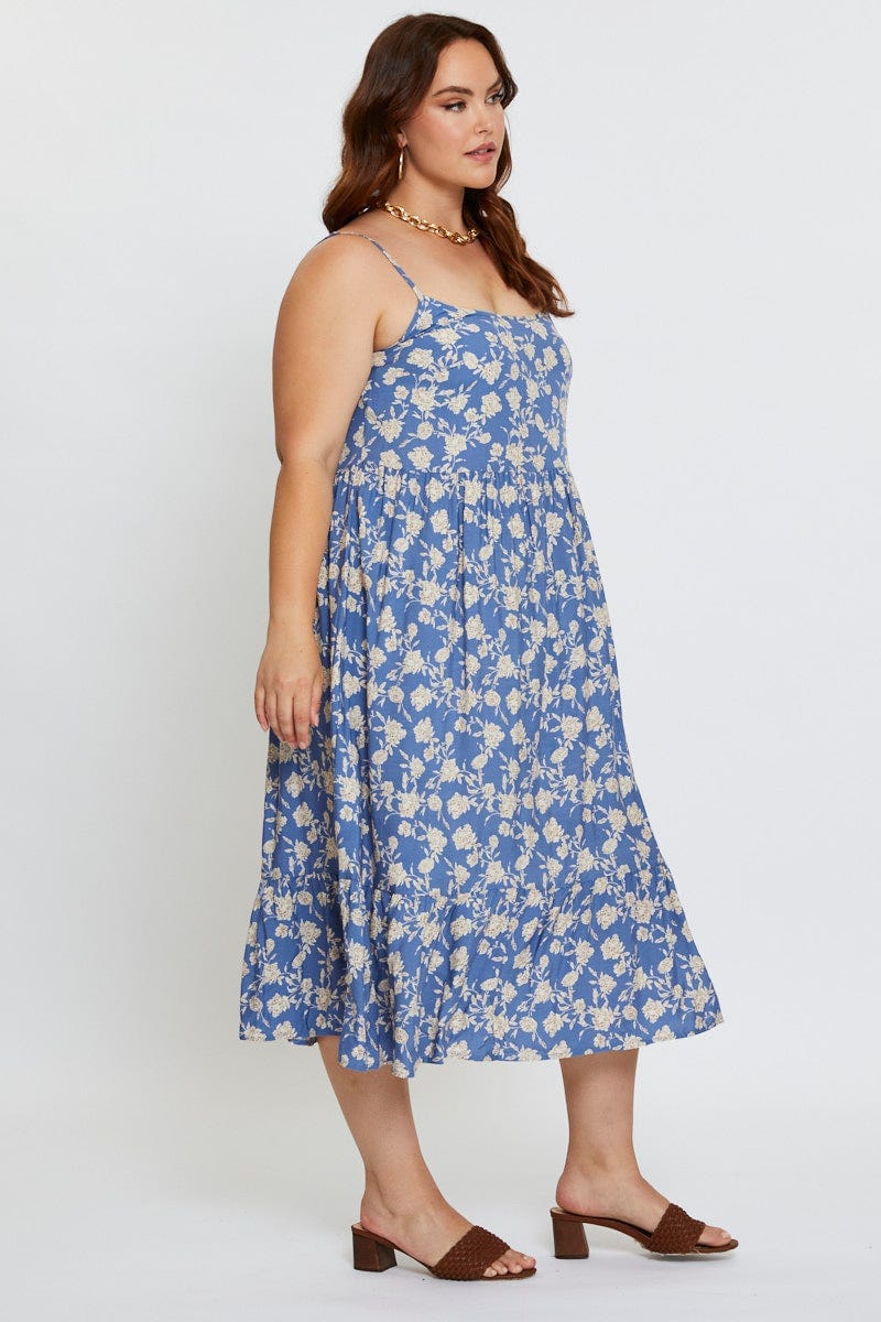Floral Print Midi Dress Square Neck Sleeveless - Image 4