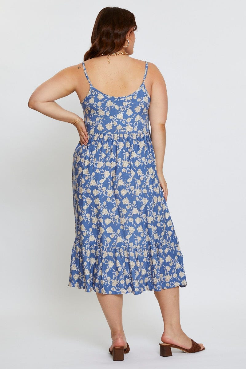Floral Print Midi Dress Square Neck Sleeveless - Image 5